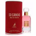 Maison Alhambra So Candid women's 2.87 oz EDP. Captivating pink fragrance in a clear bottle with gold accents, paired with its bold red box.
