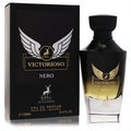 Experience Victorioso Nero 3.4 oz EDP. Sleek black & gold bottle with iconic winged deer emblem & matching box.