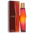 Vibrant Mambo by Liz Claiborne 3.4 oz women's EDP. Sleek red-orange gradient bottle with gold cap and matching burgundy box featuring wavy lines.