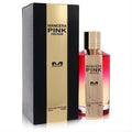 Elegant Mancera Pink Prestigium 4 oz EDP spray. Clear bottle with vibrant pink liquid, gold cap, and matching black & gold box.