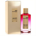 Vibrant Mancera Roses Greedy 4 oz Eau de Parfum in a pink gradient glass bottle with gold cap and luxurious gold box.
