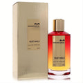 Mancera Velvet Vanilla 4 oz unisex EDP in a striking red-gold gradient bottle with a gleaming gold cap, next to its luxurious gold box.
