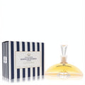 Elegant Marina De Bourbon 3.3 oz EDP spray in a unique fan-shaped bottle with a faceted cap and chic striped box.