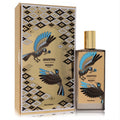 Elegant Memo Argentina 2.5 oz unisex perfume with frosted bottle and gold cap, featuring distinctive blue and black bird art on a luxurious gold box.