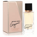 Experience Michael Kors Gorgeous 1.7 oz EDP. Clear glass bottle, black cap, and elegant rose gold box with gold stripe.