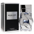 Michael Kors Pour Homme 3.4 oz Eau De Parfum. Clear bottle with a distinctive silver chain-link design and elegant black box.