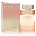 Luxurious Michael Kors Wonderlust Eau De Voyage 3.4 oz EDP. Features a stunning peach ombre bottle with a sleek gold cap and matching box.