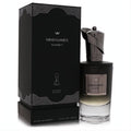 Mind Games Gambit 3.4 oz unisex extrait de parfum. Features a sleek black bottle, unique dark sculpted cap, and elegant matching box.