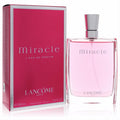 Iconic Lancôme Miracle 3.4 oz Eau De Parfum spray in a stunning fuchsia box and sleek clear glass bottle.