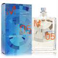 Escentric Molecules Molecule 05 unisex EDT. Modern clear glass bottle, silver cap, vibrant blue box with orange 'M' and '05' design.
