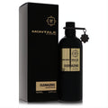 Elegant Montale Oudmazing 3.4 oz EDP in a sleek black bottle with gold label and unique star charm, beside its matching box.