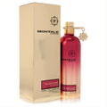 Luxurious Montale The New Rose 3.4 oz EDP spray in a striking pink-gold metallic bottle with a gold cap and elegant matching box.