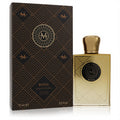 Moresque Royal Limited Edition 2.5 oz EDP. Elegant gold and black geometric bottle with matching box, featuring a regal 'M' emblem.