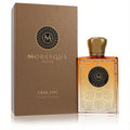 Exquisite Moresque Ubar 1992 unisex perfume, 2.5 oz. Amber bottle with intricate gold pattern, elegant cap, and coordinating bronze box.