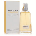 Mugler Fly Away 3.3 oz unisex Eau De Toilette spray. Clear glass bottle with light yellow liquid, silver cap, and its crisp white & yellow box.