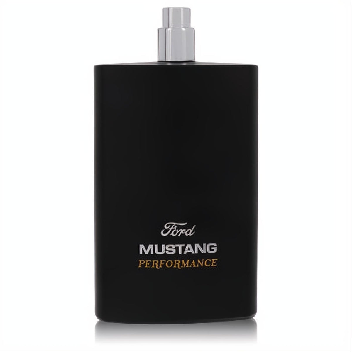Masculine Mustang Performance men's fragrance in a sleek black bottle with silver sprayer and distinctive Ford branding.