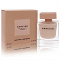 Iconic Narciso Poudree 3 oz Eau De Parfum. Elegant square glass bottle with soft pink liquid and cap, presented with its matching box.