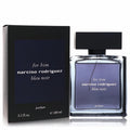 Narciso Rodriguez Bleu Noir for him parfum, 3.3 oz. Elegant black box and clear glass bottle with deep blue men's fragrance.