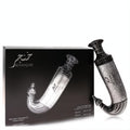 Niche Emarati Khanjar by Lattafa 2.8 oz EDP. Ornate silver dagger-shaped perfume bottle and elegant black box.