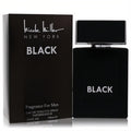 Discover Nicole Miller Black Eau De Toilette spray for men, 3.4 oz. Sleek black glass bottle with silver cap.