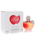 Nina Ricci Nina 1.7 fl oz EDT. Captivating apple-shaped bottle with red-orange liquid, silver accents, and a matching white box.