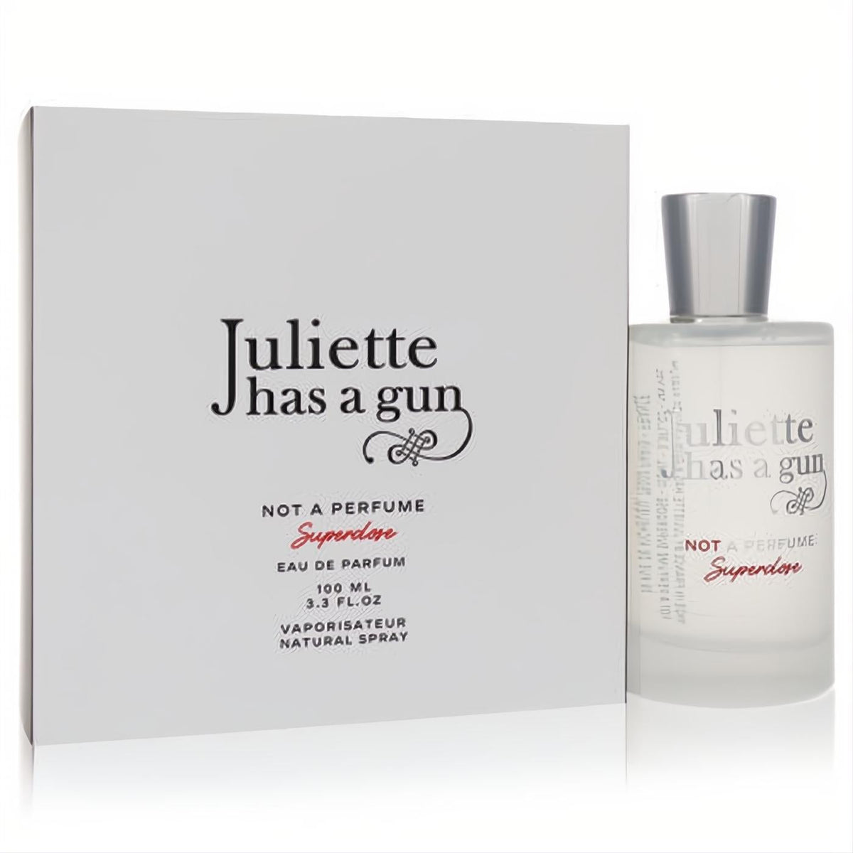 Juliette Has A Gun Not A Perfume Superdose 3.3 oz unisex EDP. Sleek frosted glass bottle, white box.