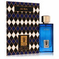 Oak Aura 3 oz women's Eau de Parfum: a stunning deep blue glass bottle with a luxurious gold cap and matching patterned box.