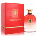 Vibrant Oak Optimum Plus unisex eau de parfum, 3.4 oz, in a red ombre bottle with gold cap and embossed red box.