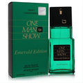 Bold One Man Show Emerald 3.4 oz EDT spray by Jacques Bogart. Vibrant green bottle, sleek black cap, and elegant matching box.