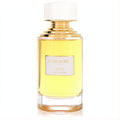 Elegant Boucheron Oud De Carthage EDP. Clear glass bottle with golden liquid, a distinctive gold ribbed neck, and a white cap.