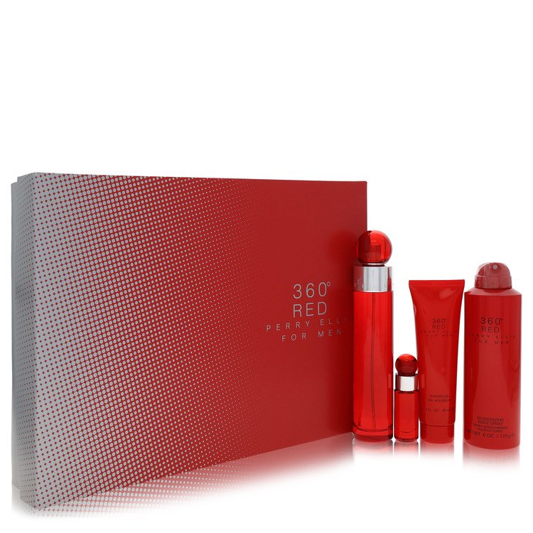 Perry Ellis 360 Red by Perry Ellis - Gift Set -- 3.4 oz Eau De Toilette Spray + .25 oz Mini EDT Spray + 6 oz Body Spray + 3 oz Shower Gel