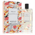 Berdoues Peng Lai women's perfume: clear glass bottle, black cap, and elegant box with vibrant red lotus and white crane art.