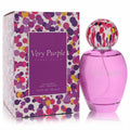 Elegant Perry Ellis Very Purple 3.4 oz EDP spray bottle in a rich fuchsia hue, featuring a unique multi-color spotted cap, displayed with its vibrant box.