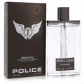 Police Original men's 3.4 oz Eau De Toilette spray. Sleek clear bottle with black cap, iconic winged logo, and dark branded box.