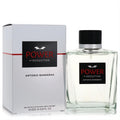 Antonio Banderas Power of Seduction 6.8 oz EDT. Sleek clear glass bottle with black cap, bold red/black label, displayed with its elegant white box.