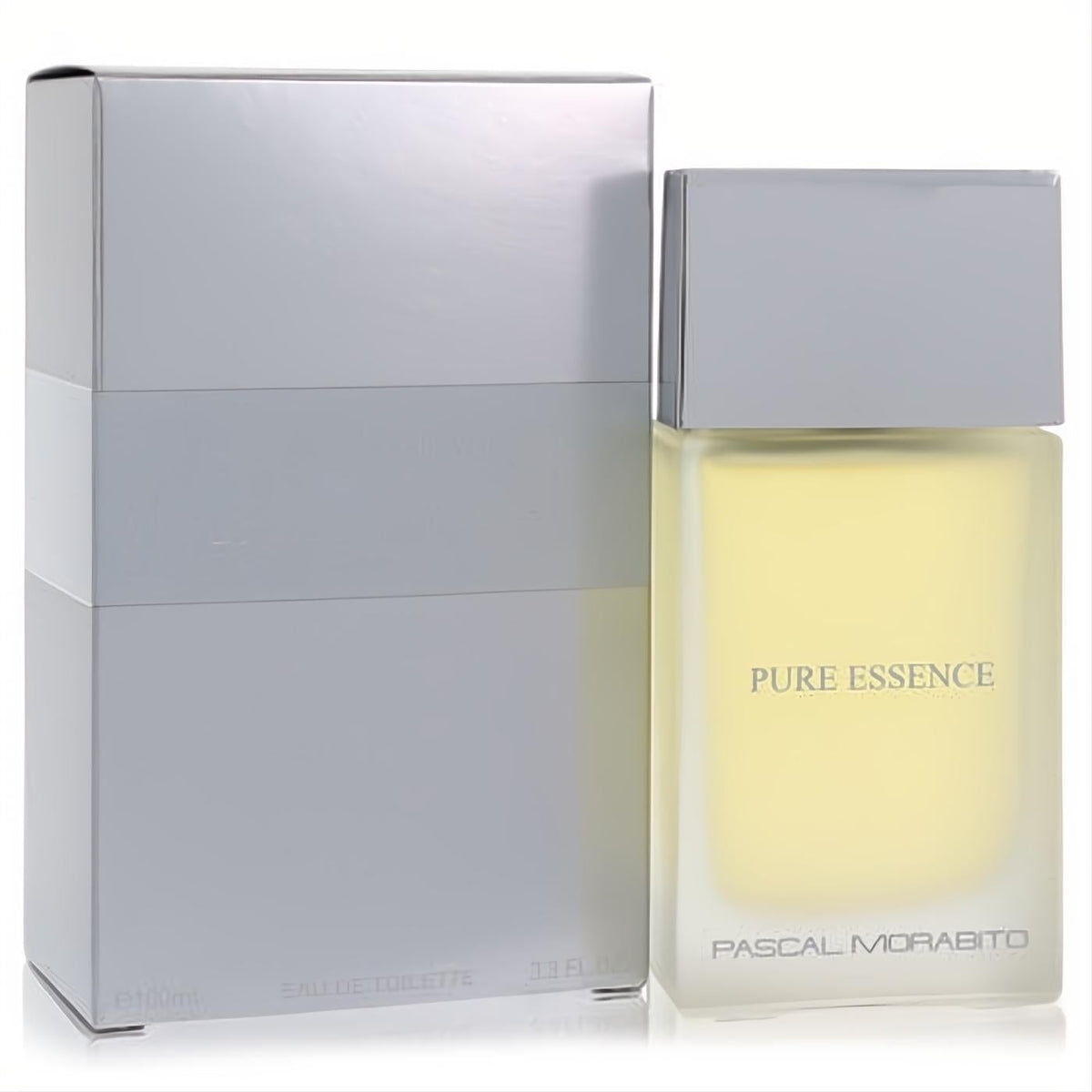 Pure Essence by Pascal Morabito 3.4 oz Eau De Toilette for men. Elegant frosted glass bottle with a sleek silver cap and matching box.