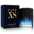 Paco Rabanne Pure XS men's 3.4 oz EDT. Sleek blue ombre bottle and luxurious dark navy box for a captivating fragrance.