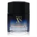 Paco Rabanne Pure XS 3.4 oz men's Eau De Toilette. Sleek dark blue gradient glass bottle with bold gold "PURE XS" text.