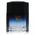 Paco Rabanne Pure XS men's Eau De Toilette. Sleek dark blue ombre glass bottle, gold "PURE XS" logo, and bold black angular cap.