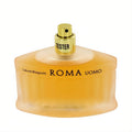 Laura Biagiotti ROMA UOMO 4.2 oz EDT tester. Distinctive frosted amber bottle with gold sprayer and 'TESTER' label.