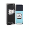 Royal Copenhagen 3.4 oz cologne spray. Light blue fragrance in a sleek glass bottle with dark blue cap, beside its elegant black box.