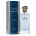 Elevate your style with Rasasi Hatem 2.5 oz men's Eau De Parfum. Light blue glass bottle, sleek silver cap, and elegant silver/blue box.
