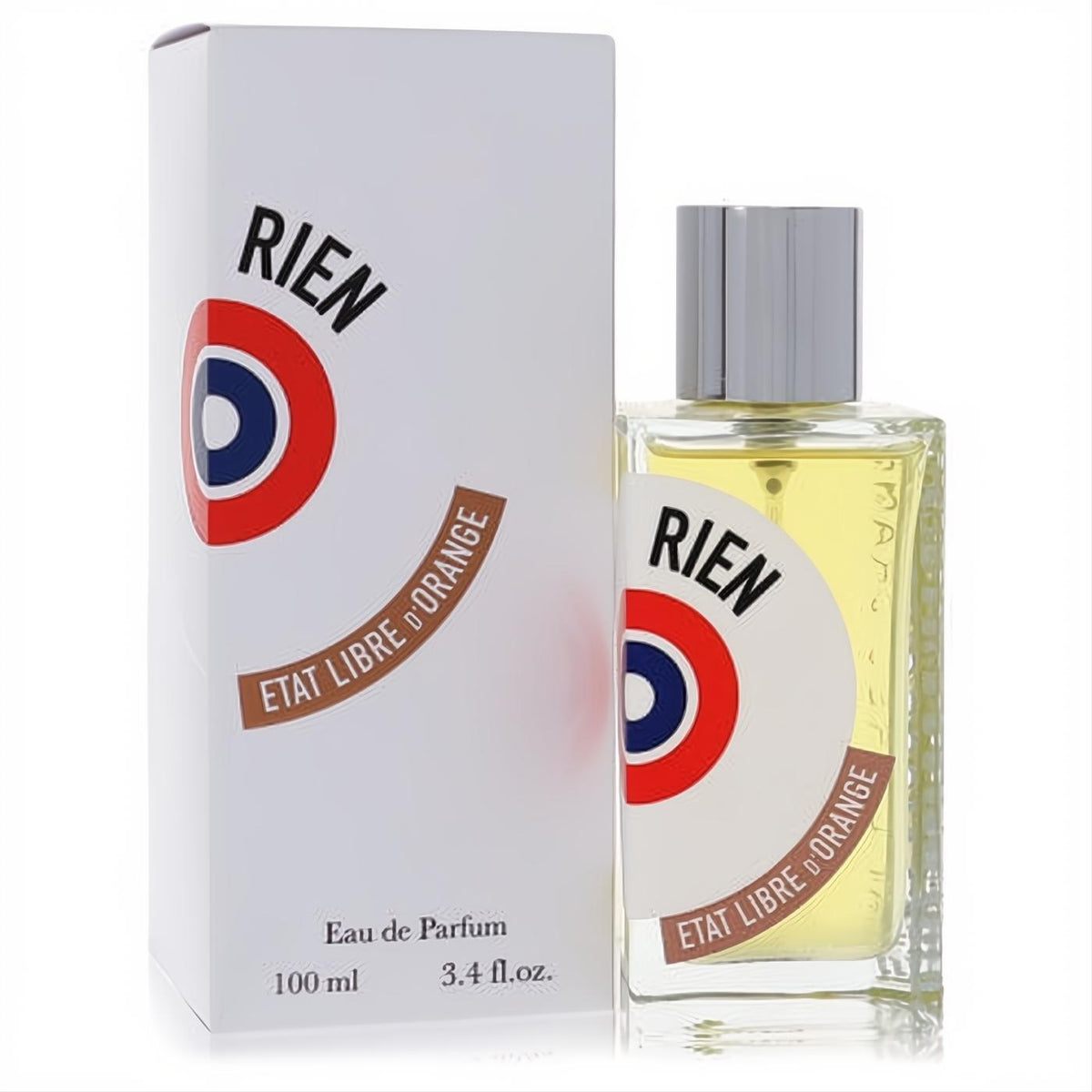 Rien by Etat Libre d'Orange 3.4 oz Eau de Parfum. Sleek clear glass bottle with silver cap and bold target logo on white box.
