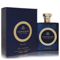 Elevate your scent with Riiffs Honour Pour Homme 3.4 oz EDP. Luxurious navy blue glass bottle, gold cap, and matching elegant box.