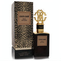 Roberto Cavalli Wild Incense 3.4 oz unisex EDP. Sleek dark bottle, ornate gold RC cap, and bold leopard print box.