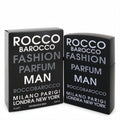 Discover Roccobarocco Fashion Man 2.54 oz Parfum spray. Elegant black bottle and box with crisp white branding.