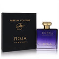 Luxurious Roja Scandal 3.4 oz men's fragrance in a striking purple gradient bottle with a gold cap and elegant black box.