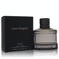 Laura Biagiotti Romamor Uomo 2.5 oz EDT. Bold black box with red text, smoky grey ribbed glass spray bottle.