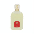 Iconic SAMSARA by Guerlain Eau de Parfum. Frosted glass bottle, vibrant red label with gold text, and ornate clear cap.