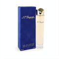 Elegant ST Dupont Eau De Parfum 3.3 oz spray in a clear glass bottle with a gold cap, beside its luxurious dark blue box.